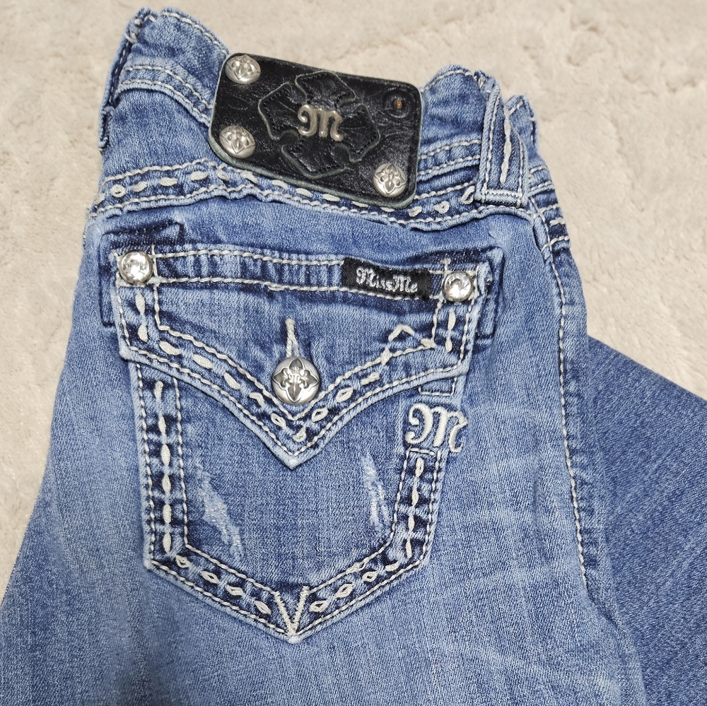 Miss Me Blue Boot Cut Jeans with Decorative Stitching